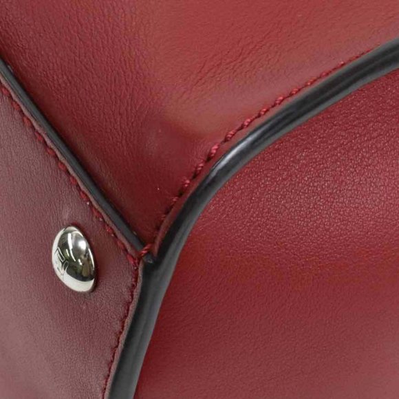 Authentic FENDI Peekaboo Handbag Shoulder Bag Dark Red Leather/Silvertone - Picture 2 of 16